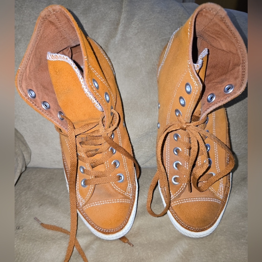 Converse High-Top Sneakers Burnt Orange Leather Unisex Womens 8, Men's 6.5 - Picture 5 of 10